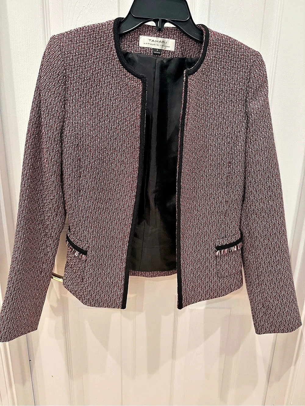 Tahari Textured Open Front Jacket in Pink & Black Size 2 Like New